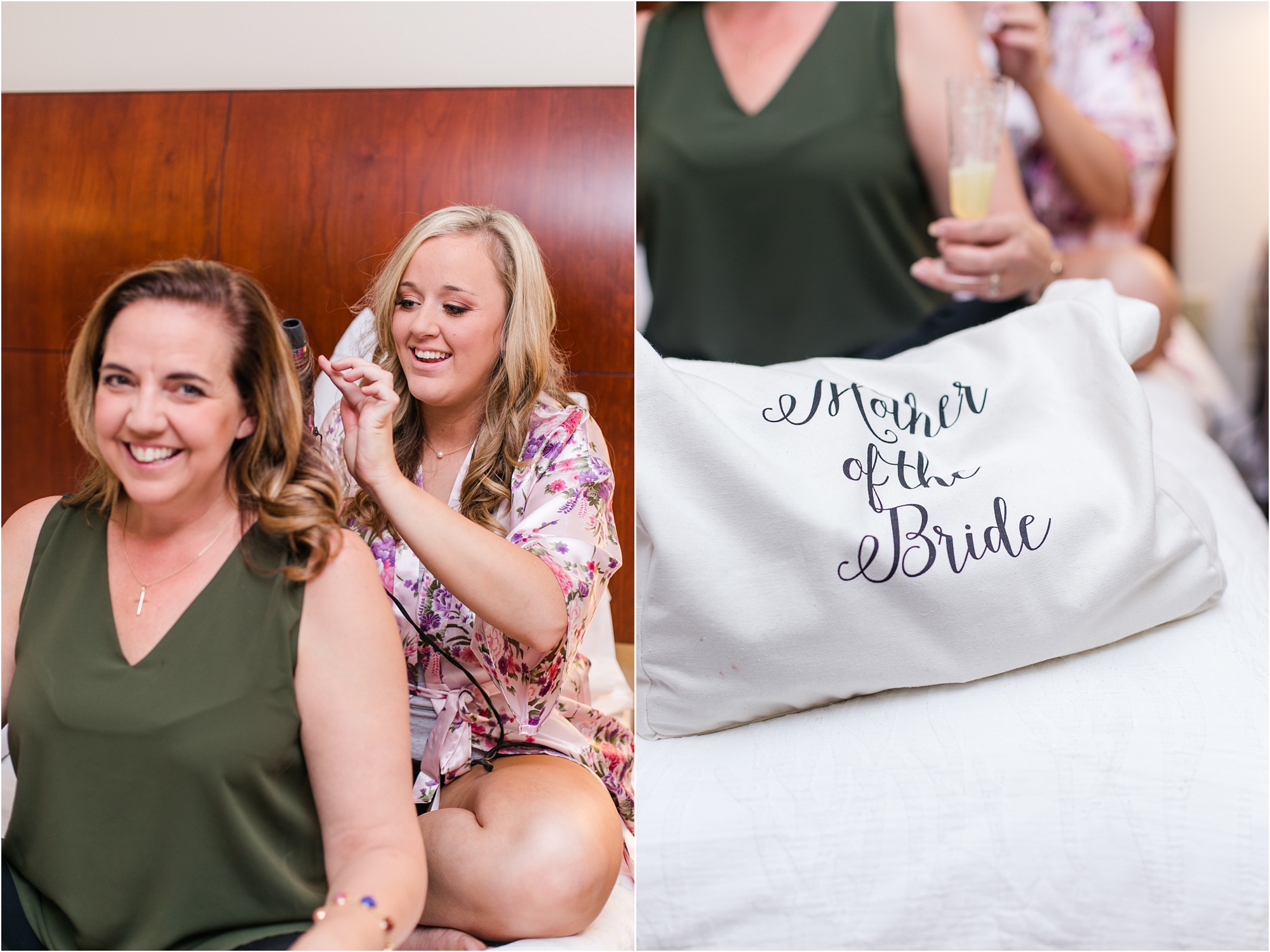 mother of the bride gets her hair done at macon wedding