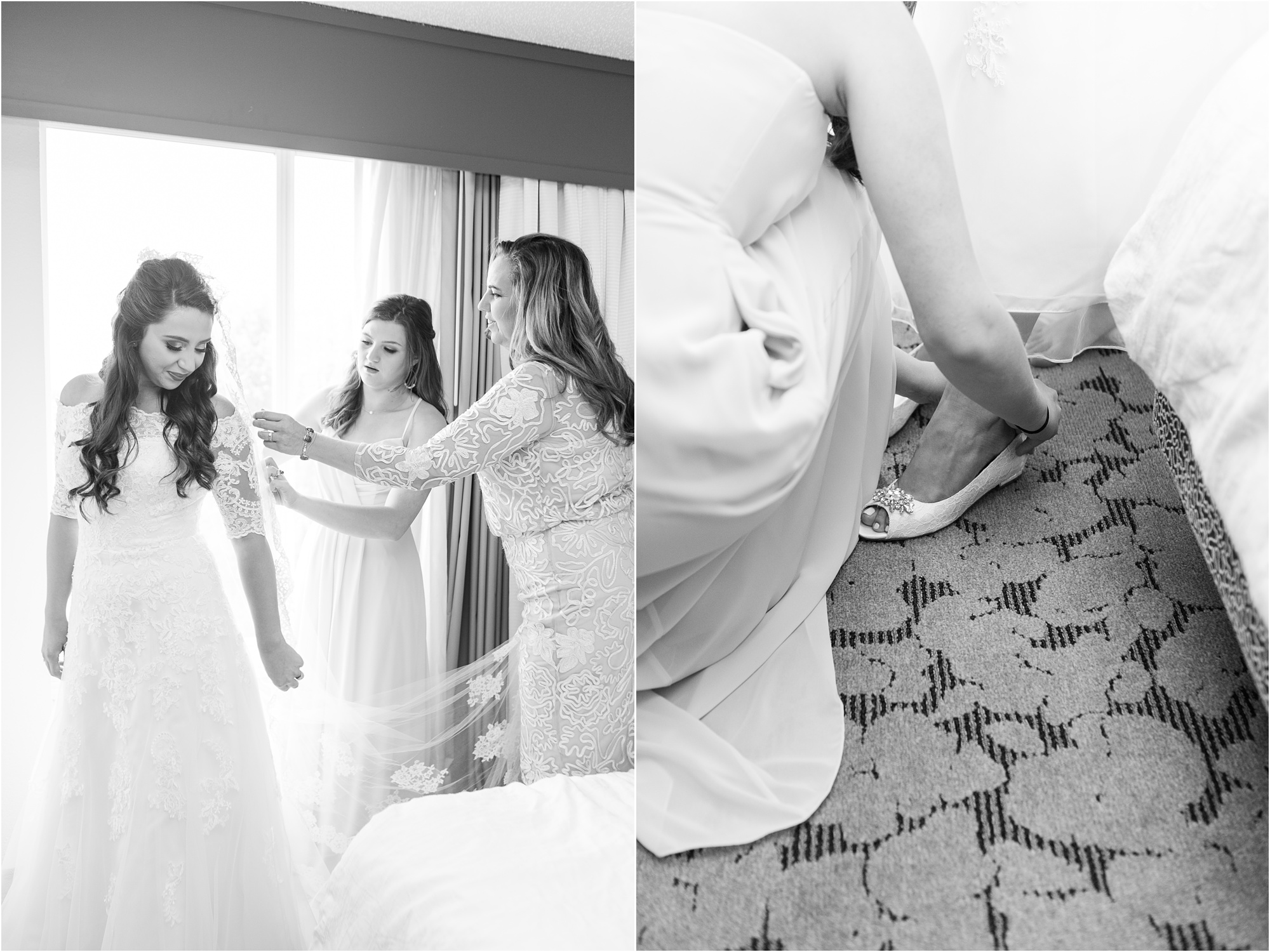 macon wedding black and white mom zips up brides dress