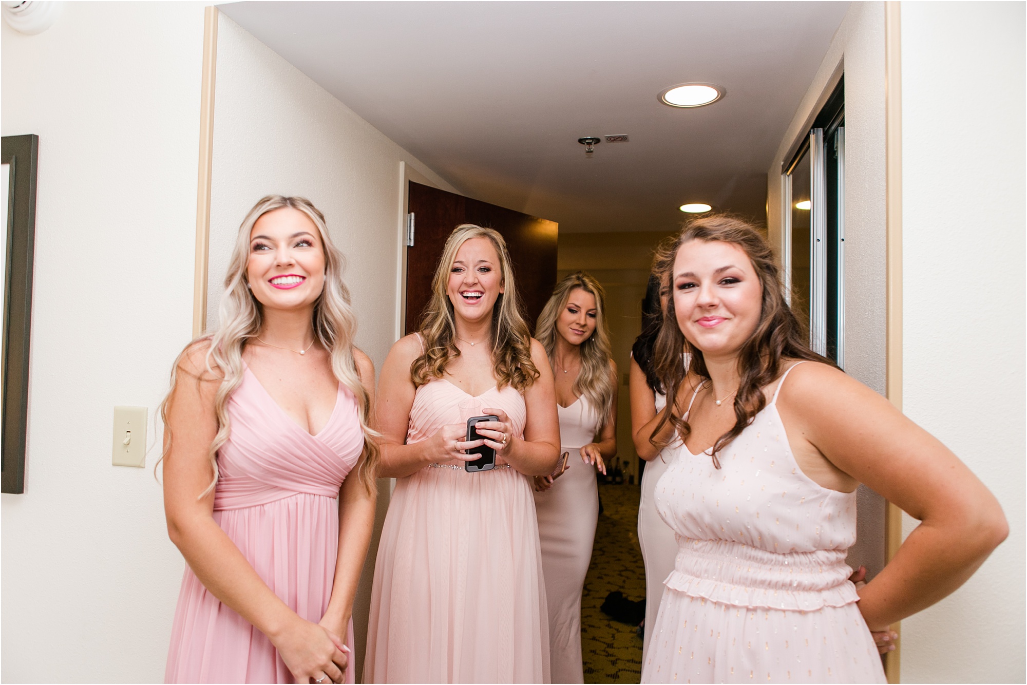 macon wedding bridal party reacts happily to bride