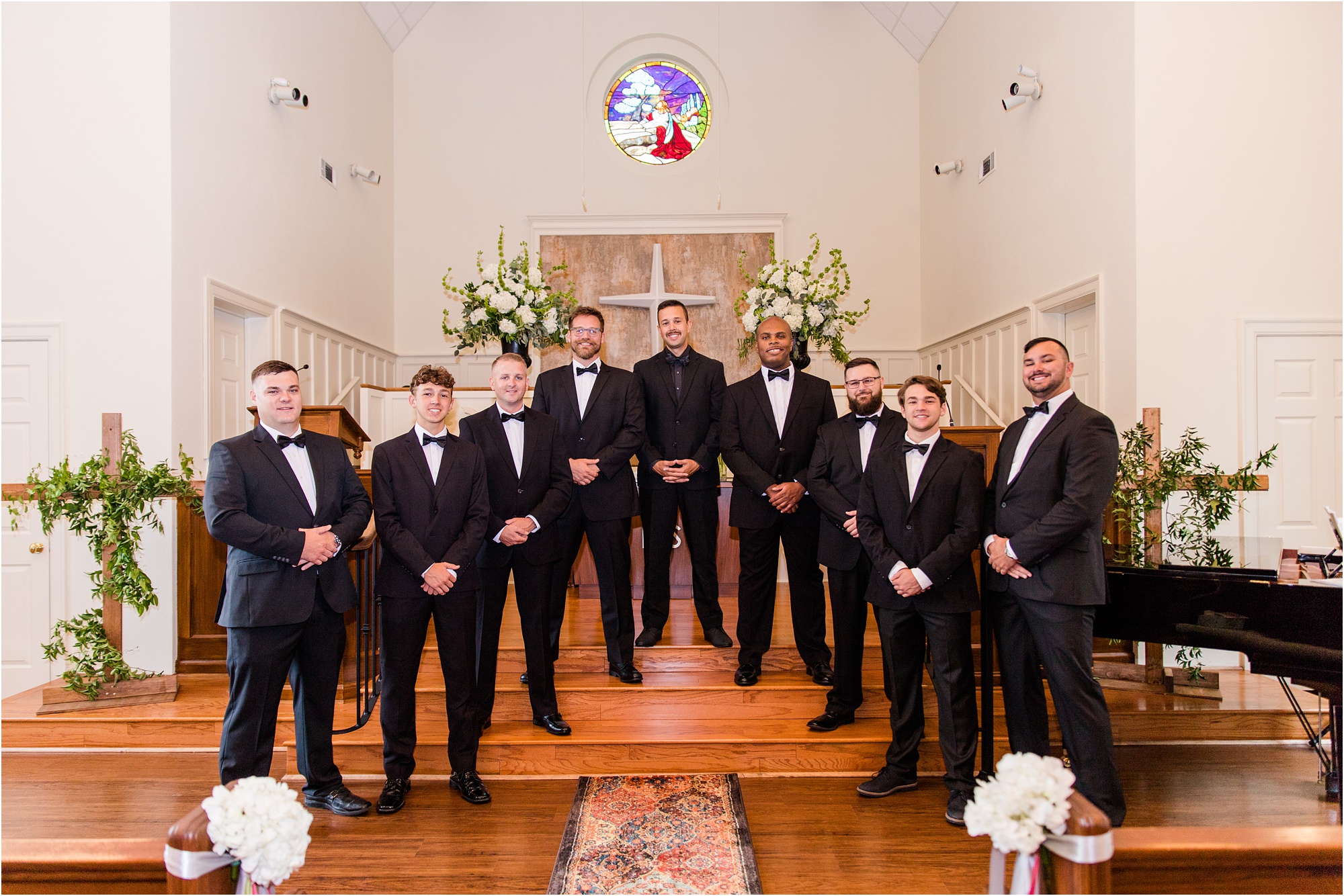 groomsmen all black church wedding macon