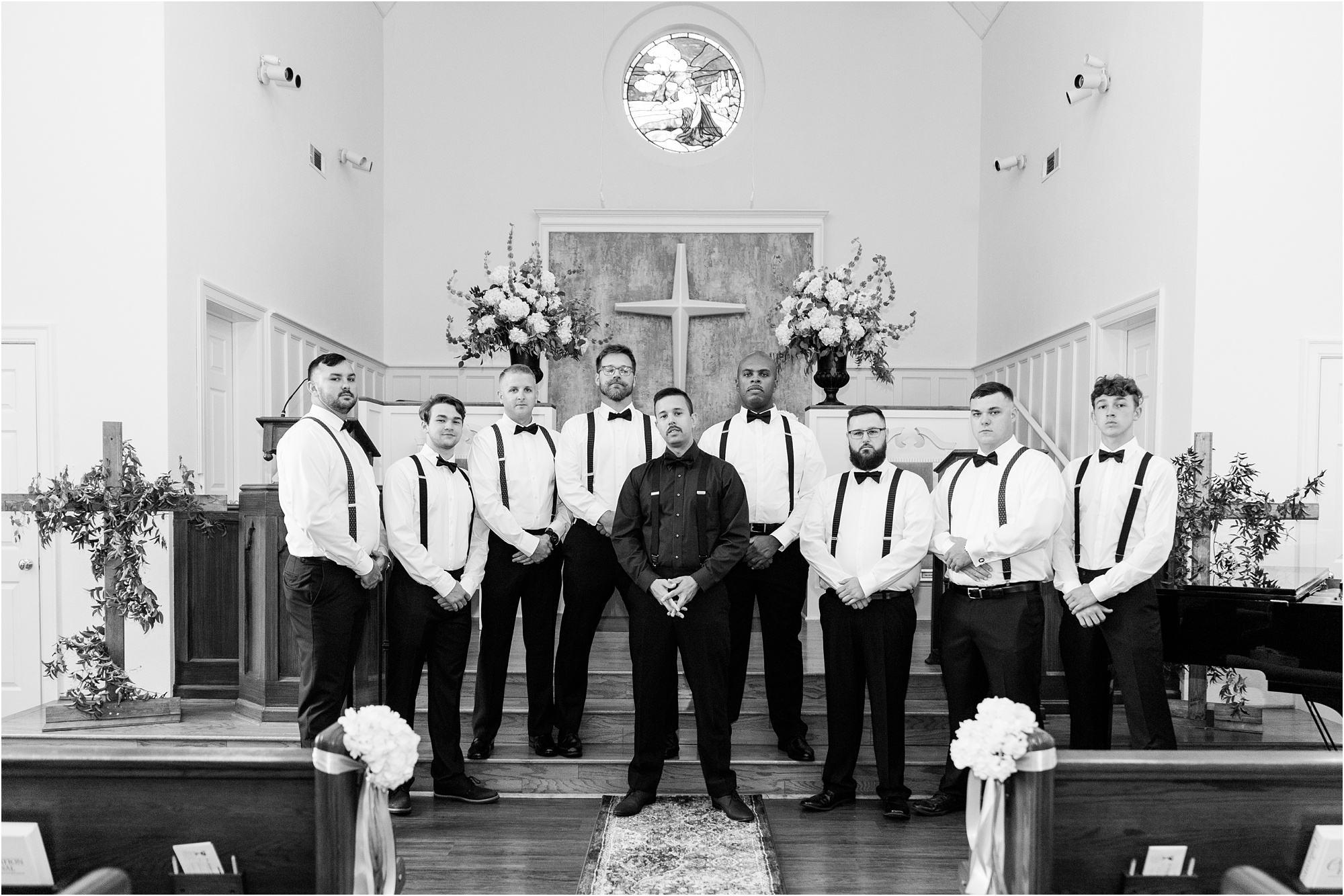 groomsmen all black suspenders church wedding macon