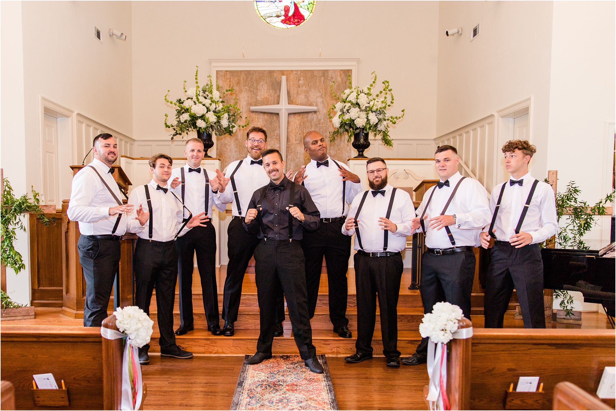 groomsmen all black suspenders church wedding macon