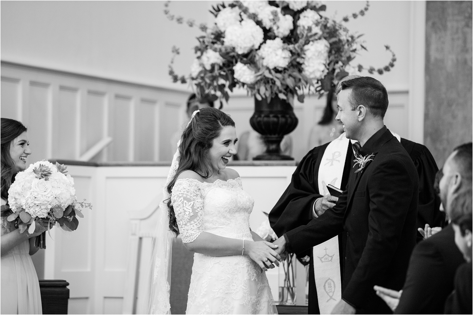 black and white smiling bride