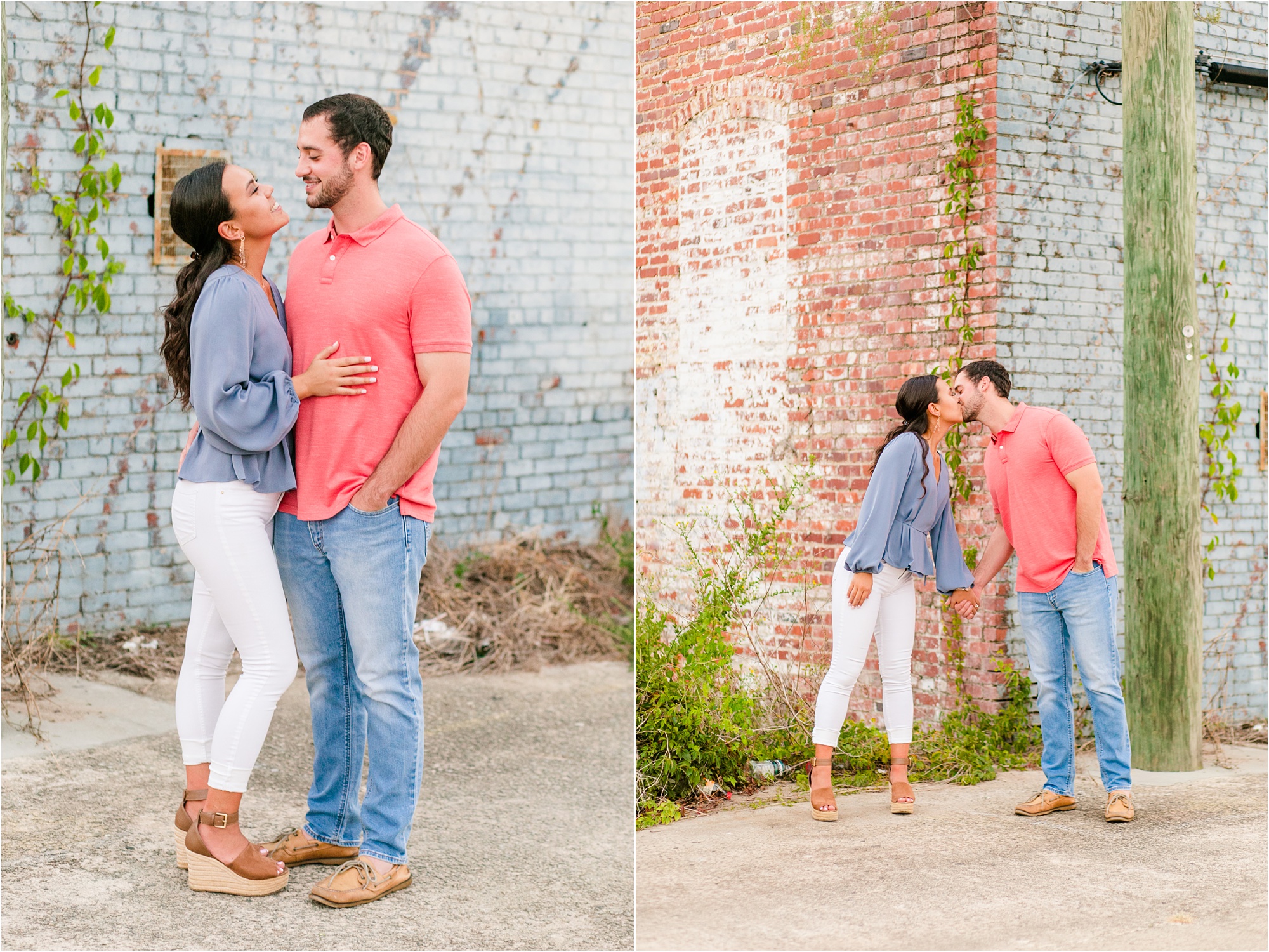 engagement pictures downtown macon brick wall