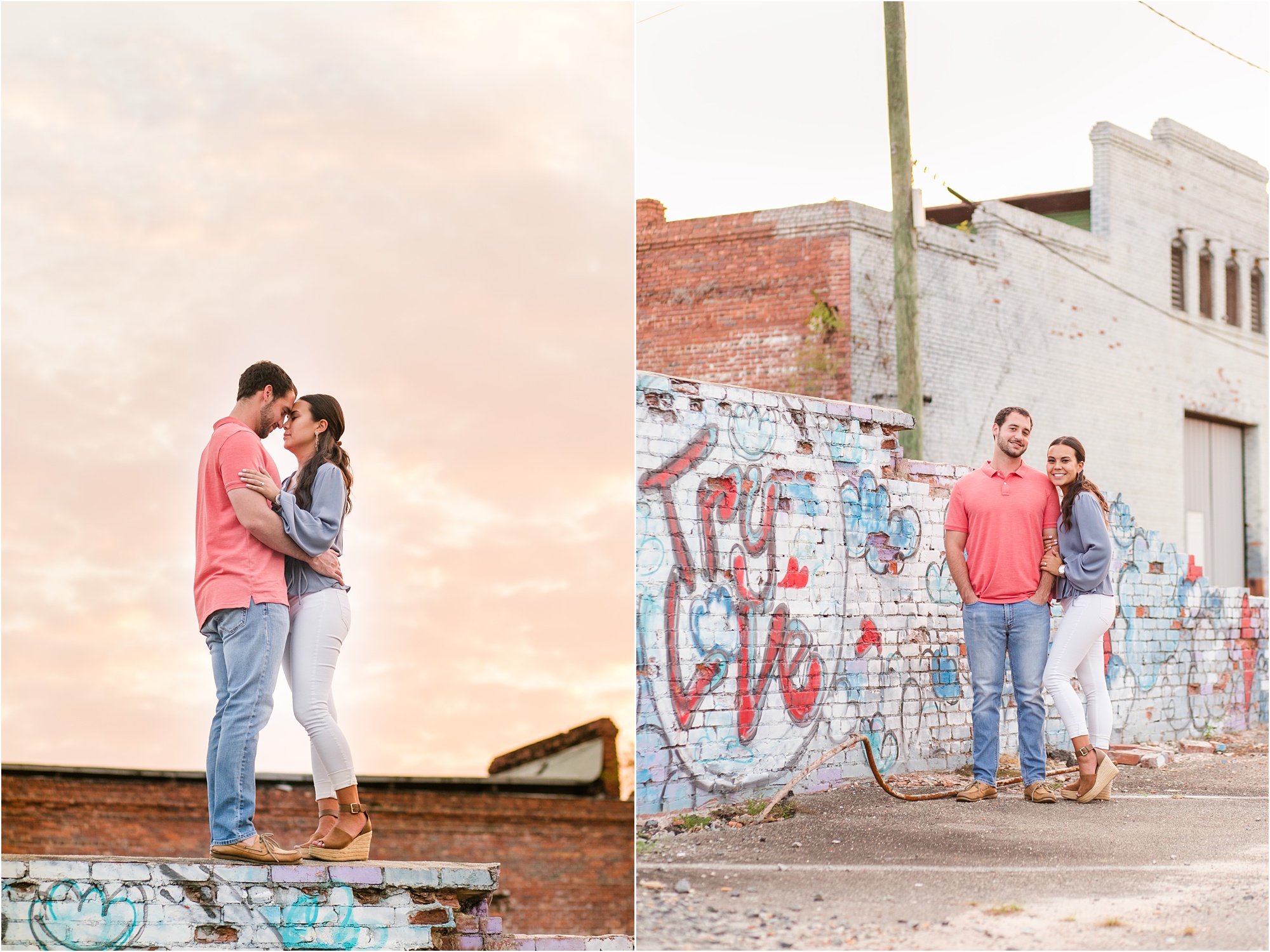 engagement pictures downtown macon brick wall try love