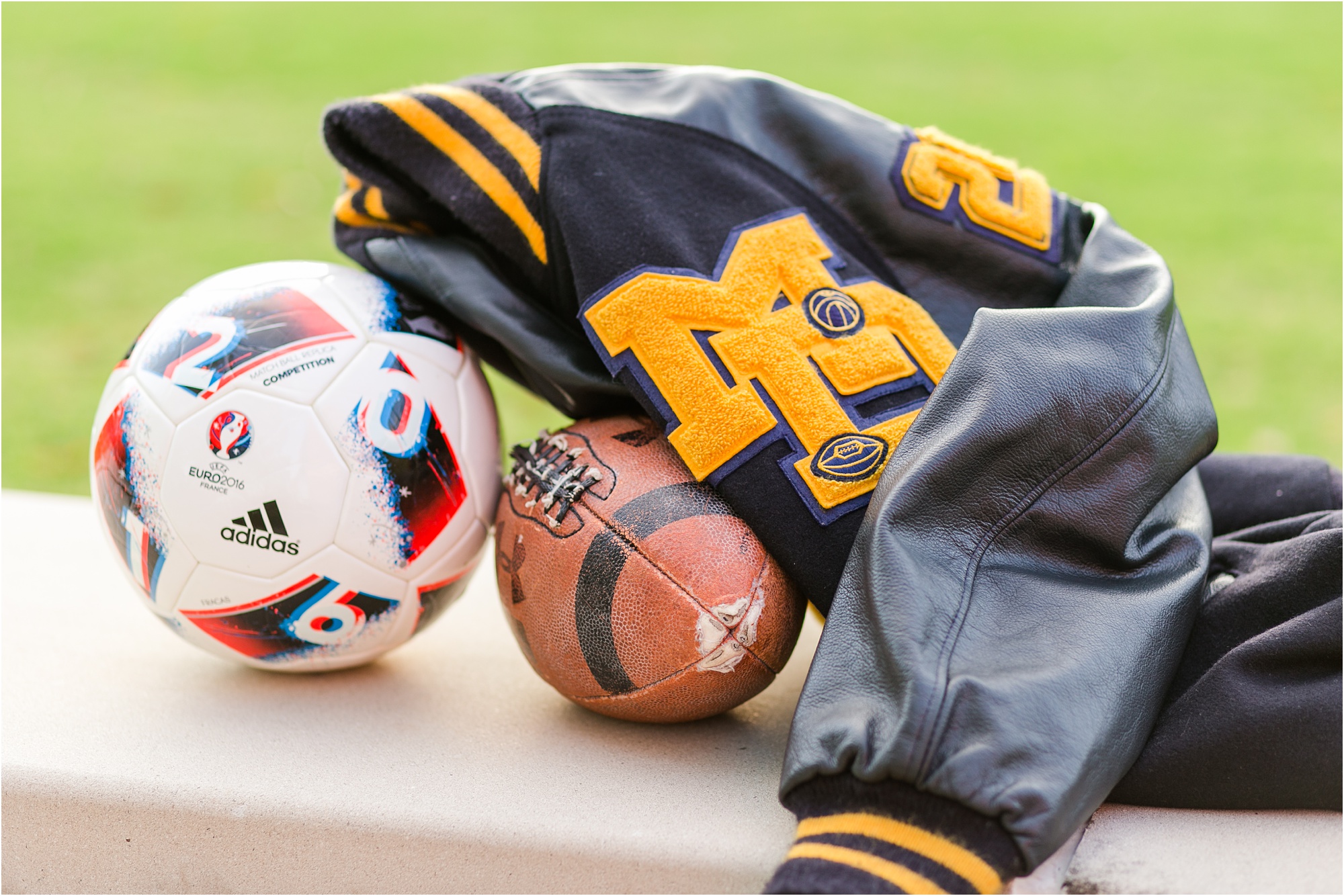 macon senior mt. de sales class of 2020 letterman soccer ball football