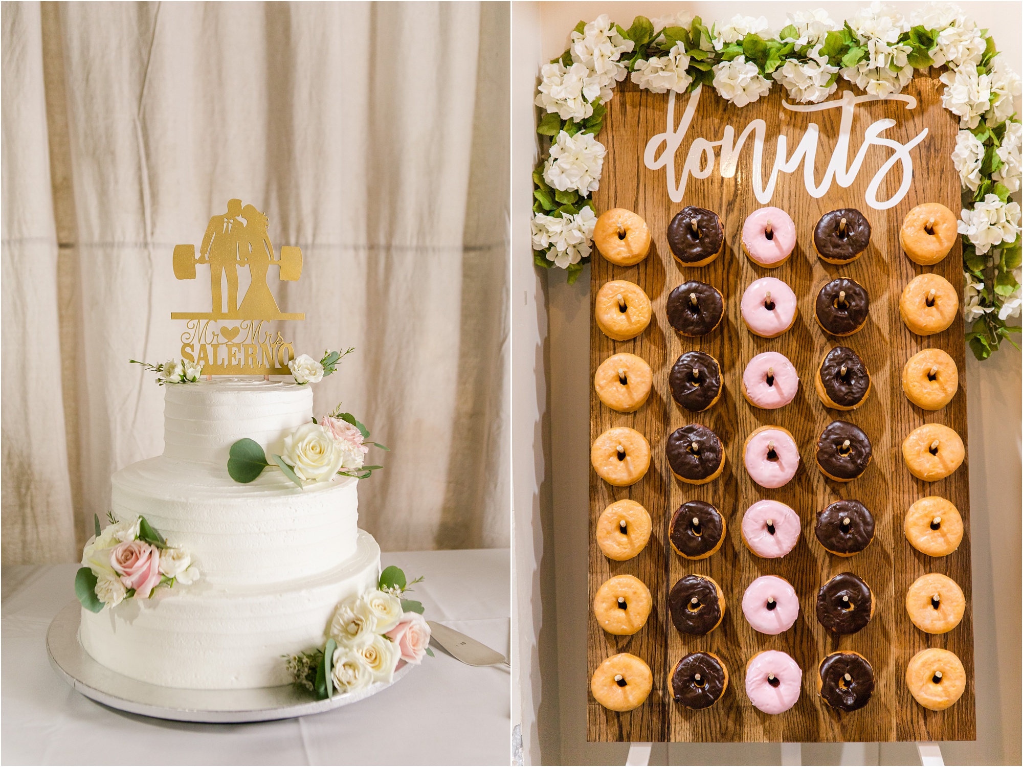 rock barn canton ga macon ga wedding photographer reception details cake donut wall