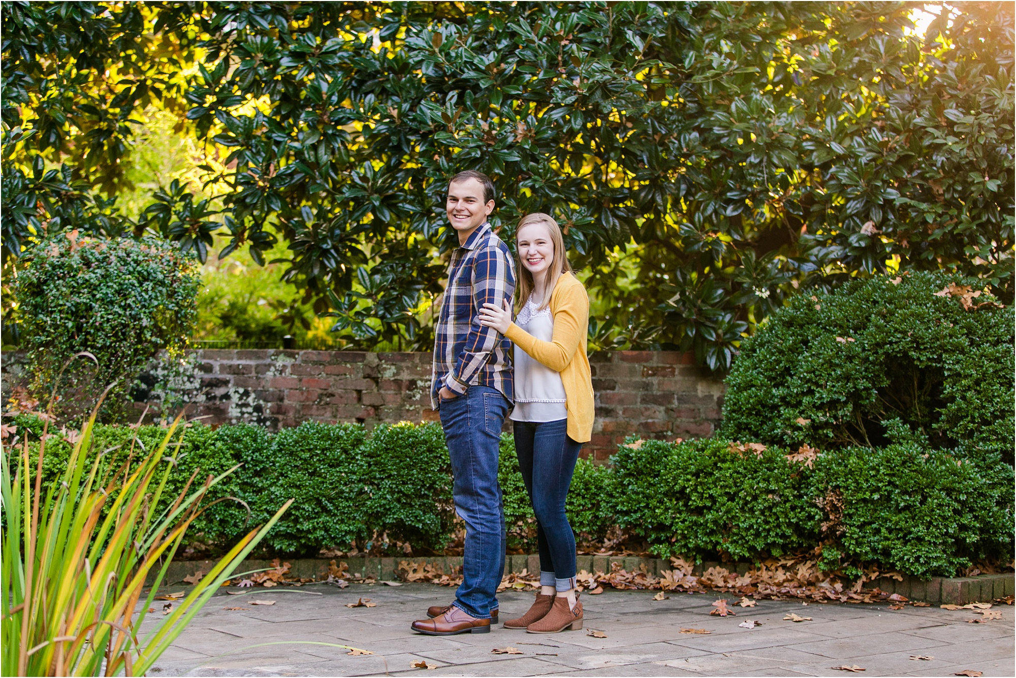 athens engagement photographer founders garden fall mustard cardigan navy shirt