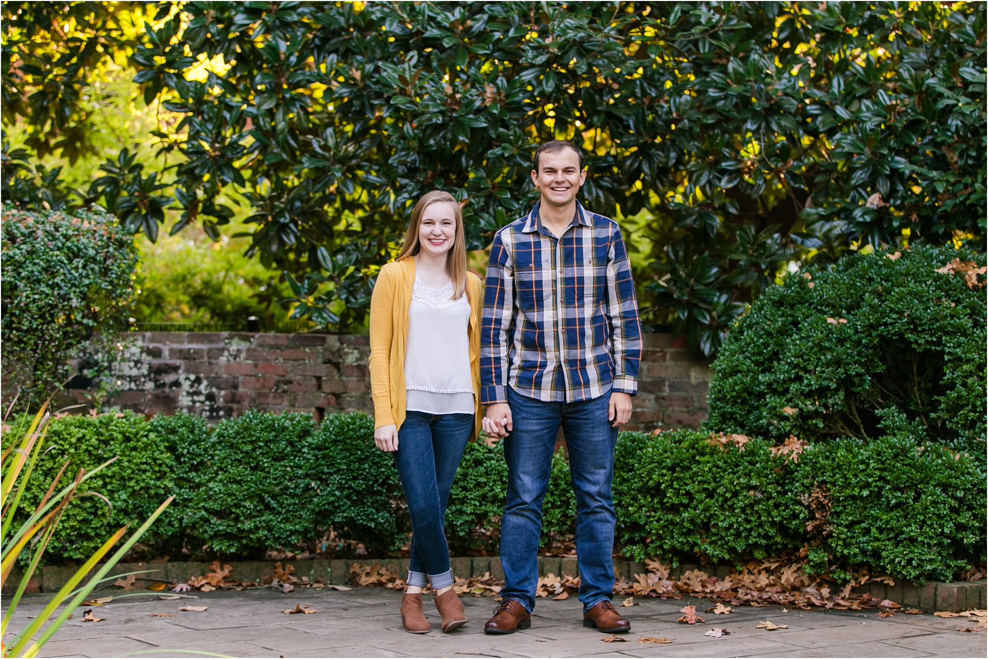 athens engagement photographer founders garden fall mustard cardigan navy shirt