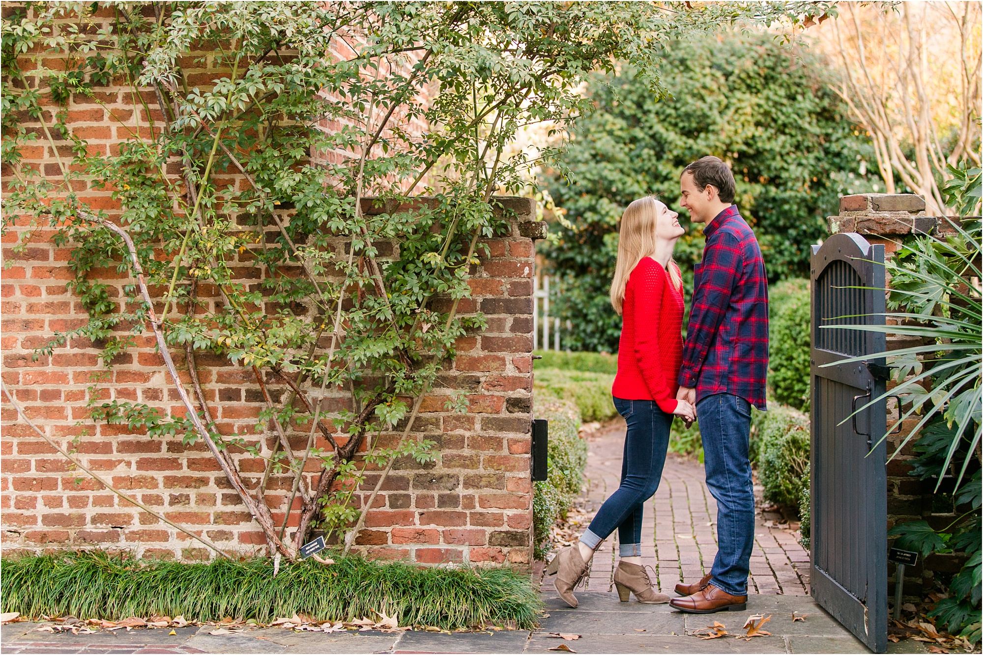 athens engagement photographer founders garden fall red blue